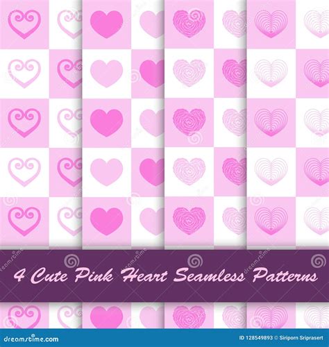 4 style cute pink heart in white background seamless pattern stock vector illustration of