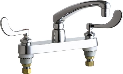 That leak has left a hard water deposit on the chrome pieces and the sink surface. Deck-mounted manual sink faucet with 8" centers | Chicago ...