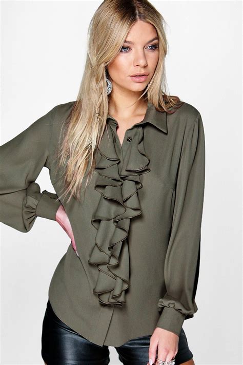 Ruffle Detail Blouse Boohoo In With Images Blouse Women Tops