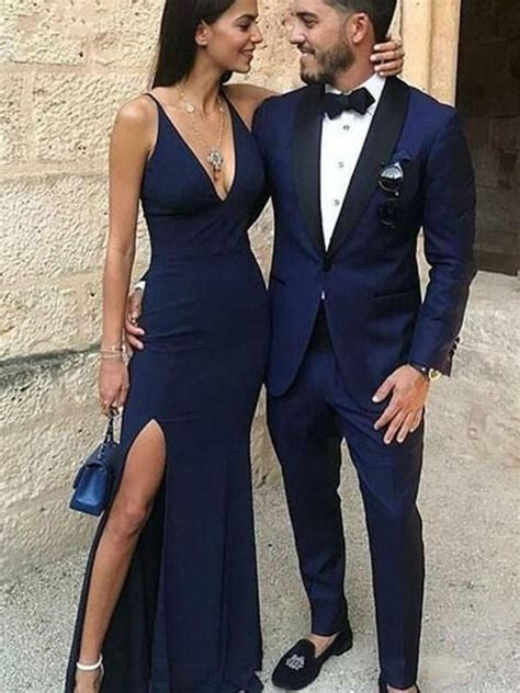 Navy Blue Prom Dresses Evening Gown Semi Formal Couple Outfits