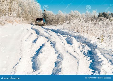 Deep Snow Road Stock Image Image Of Difficult Grass 72940033