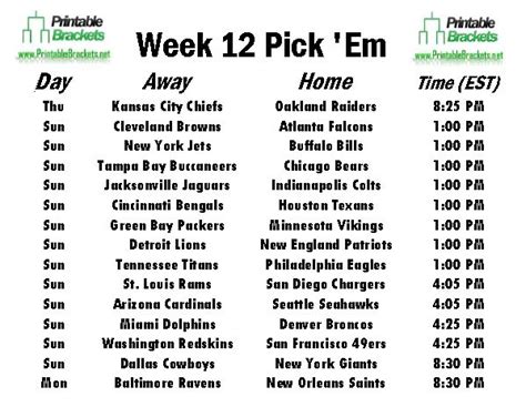 Nfl Pick Em Week 12 Pro Football Pick Em Week 12