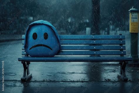 Depression Emoji Concept The Most Sad Rainy And Depressing Day Blue