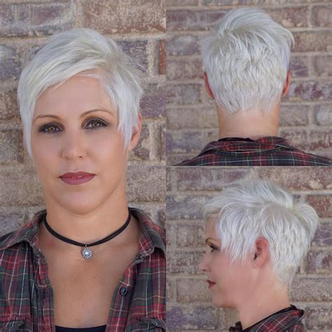 White hair is definitely stunning, but it doesn't exactly leave your strands as pure as the driven snow. Short White Blonde Pixie | Short thin hair, White blonde ...