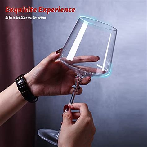 Physkoa Modern Wine Glasses With Tall Long Stem Set Of 4 Crystal Square Wine Glasses With Flat
