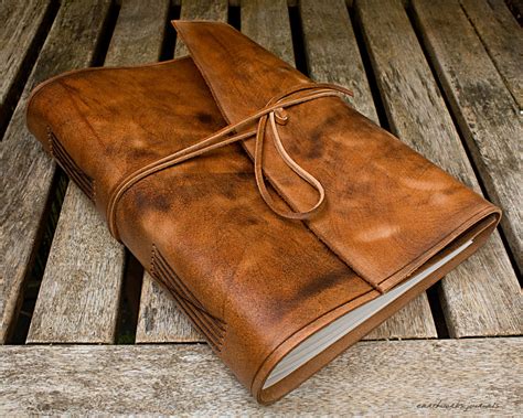 A4 Large Distressed Brown Leather Wrap Travel Journal Wraparound Cove