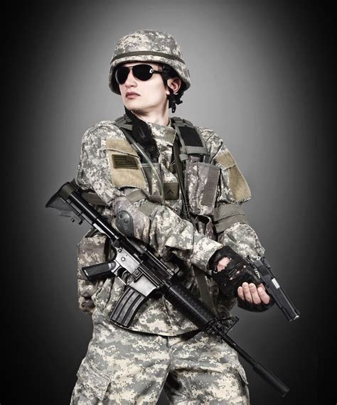 Us Soldier Holding Gun Stock Image Image Of Protection 52376475