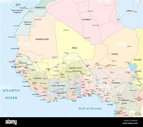 Detailed Road Map Of The Countries Of West Africa With Capital Cities