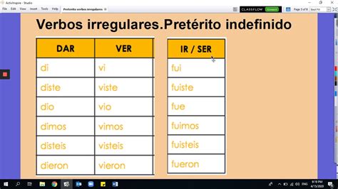 Verbos Irregulares En Preterito Espanol