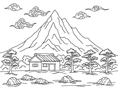 desenho de impressão natureza paisagem contorno para colorir Vetor no Vecteezy