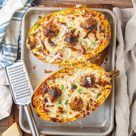 Baked Spaghetti Squash With Meatballs Basil And Bubbly