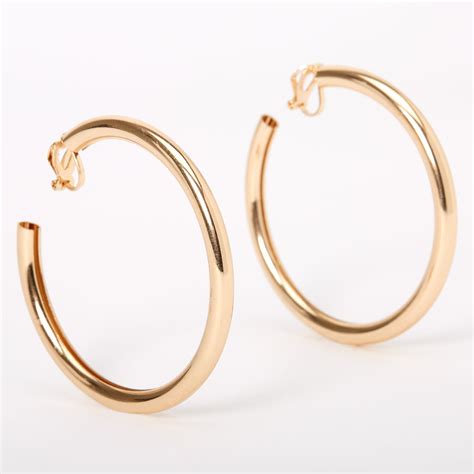 Gold 60mm Tube Clip On Hoop Earrings Claires
