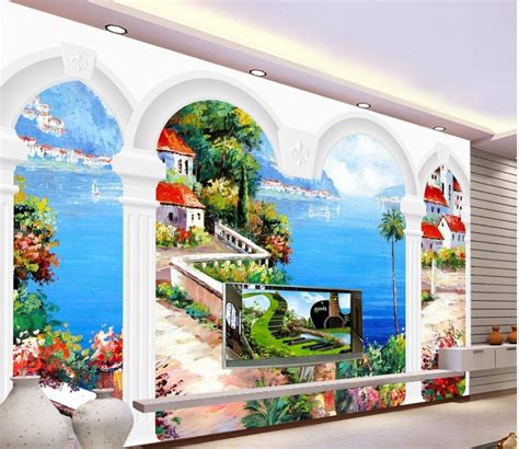 Europe Style Mediterranean Mural Backdrop Stereoscopic 3d Wallpaper