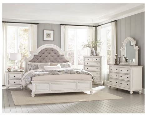 These versatile collections establish a graceful, neutral palette. Homelegance Baylesford 4pc Panel Bedroom Set in Antique White