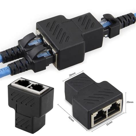 Centechia Brand One Male To Two Female Lan Rj45 Black Connector Network