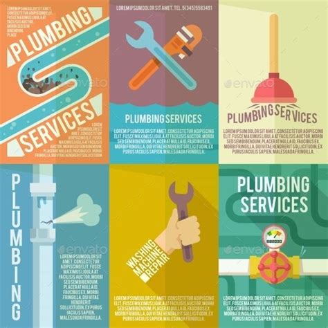 Plumber Service Flat Labels Composition Poster Of Leakage Fixing And