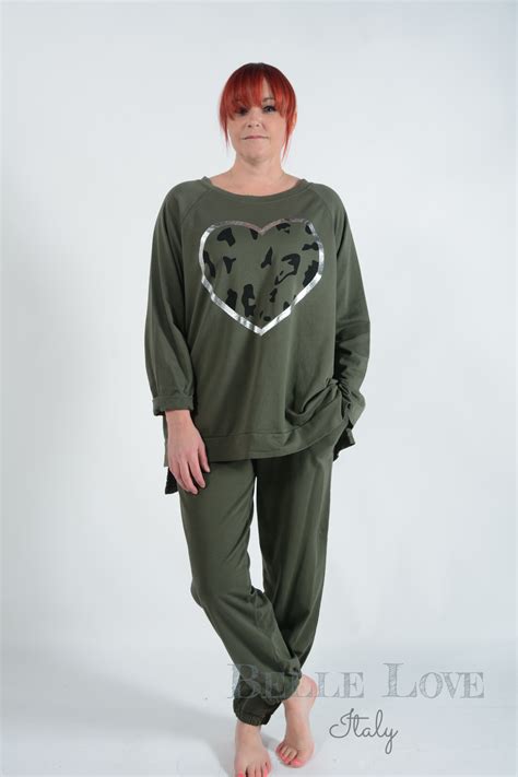 Belle Love Italy Ivy Leopard Heart Loungewear Tracksuit In