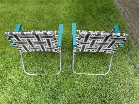 Vtg Aluminum Webbed Green And White Folding Patio Lawn Chair Rio Backyardcollectio Ebay