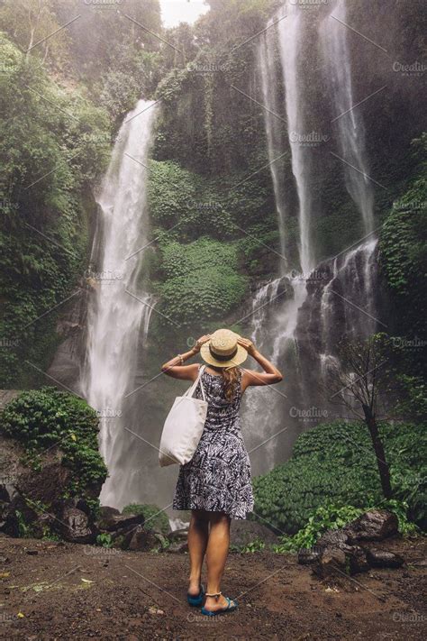 Female Tourist Admiring Waterfall Waterfall Photography Travel