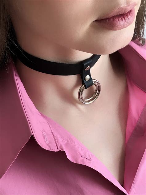 Choker With Double O Ring Leather Choker Collar With Double Etsy