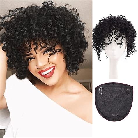Afro Kinky Curly Hair Toppers With Bangs Clip In Hair Pieces Synthetic