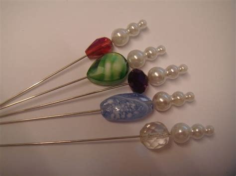 6ba Collection Of 5 Crystal Pearl Hat Pins For Hats Corsages Or Craft