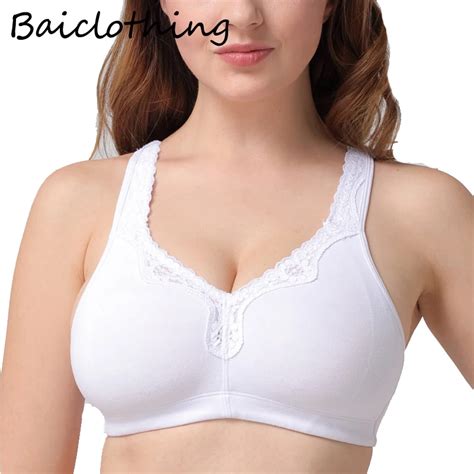 Baiclothing Women S Plus Size Cotton Lace Full Coverage Wirefree Unlined Bra Non Padded Lingerie