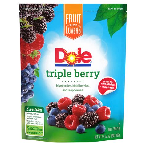 Perfect for baking and topping your morning oatmeal. Dole® Triple Berry Frozen Fruit, 32 oz Frozen Fruit ...