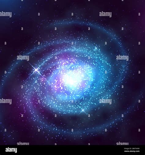 Spiral Galaxy In Outer Space With Starry Blue Sky Vector Illustration