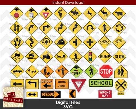 Road Signs Set 1 Stop Yield Traffic Warning Caution Rail Etsy