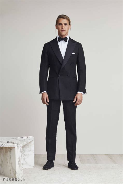 black twill double breasted tuxedo with peak lapels pjt double breasted suit men slim fit