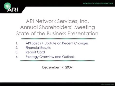 Ppt Ari Network Services Inc Annual Shareholders Meeting State Of