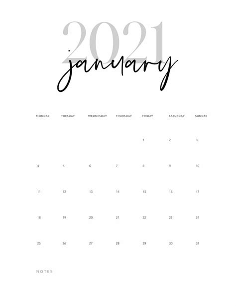 January 2021 Calendar Printable Cursive Calendar Printables