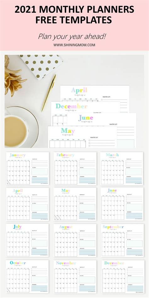 2021 Monthly Planner Templates Printable Day Planner Monthly Planner