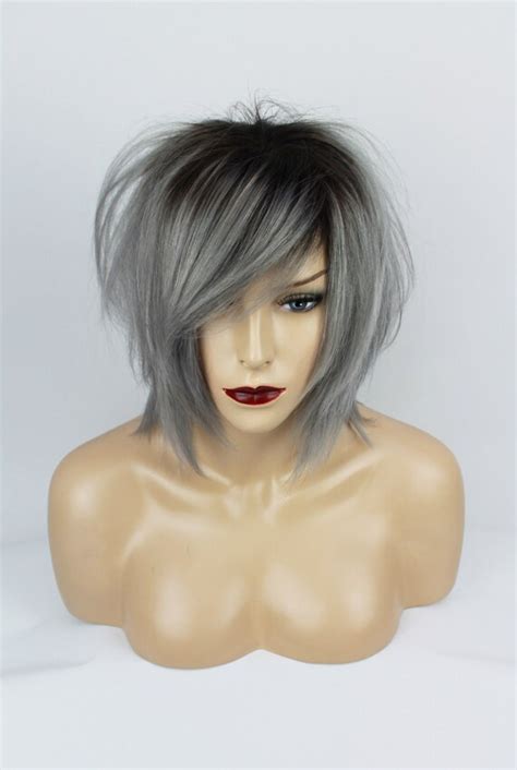 Ombre Brown And Grey Human Hair Wig Uni Sex One Size Etsy