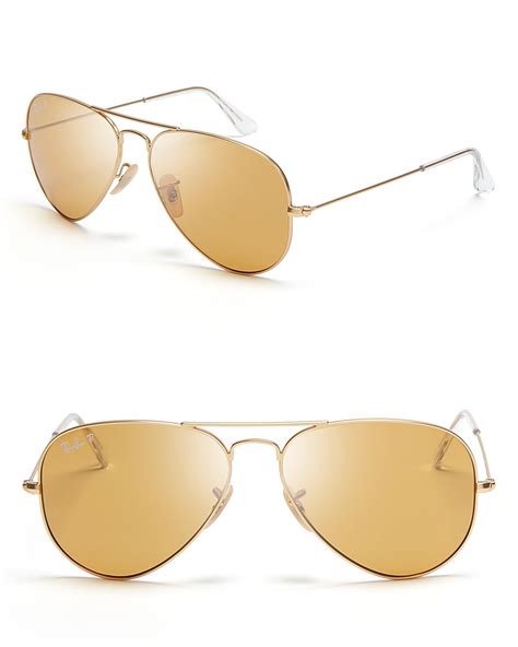 Ray Ban Original Polarized Aviator Sunglasses In Gold For Men Matte Goldorange Lyst
