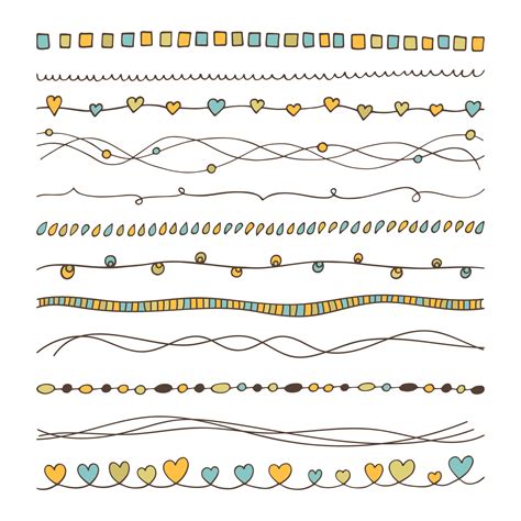 Vector Set Of Colored Hand Drawn Borders Doodle Lines Collection For