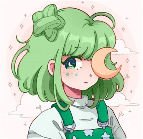Anime Girl Green Star Moon Astrology Cute Desenhos Estéticos Ícones