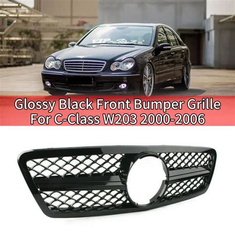 Car Front Bumper Grille Grill Glossy Black For Mercedes Benz C Class