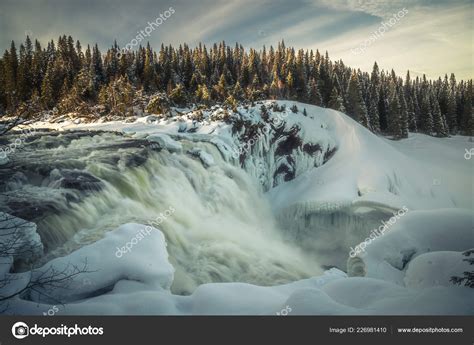 Frozen Waterfall Tannforsen Winter Scenery Ice Forming Biggest Swedish
