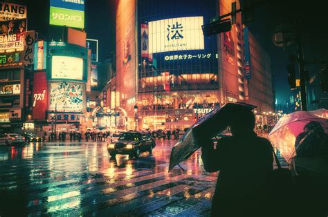 Fond Décran Japon Ville Paysage Urbain Nuit Réflexion La