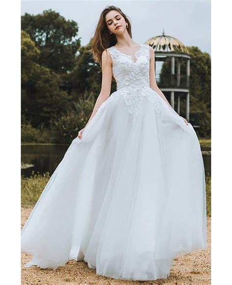 Elegant Lace V Neck Beach Wedding Dress Boho Long Tulle A Line For