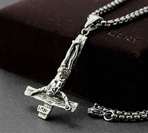 Inverted Jesus Cross Pendant Necklace Chain Gothic 316l Stainless Steel