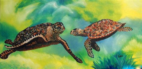 Sea Turtles And Dolphins Painting By Susan Kubes