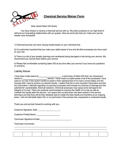 Salon Chemical Release Form Fill Online Printable Fillable Blank