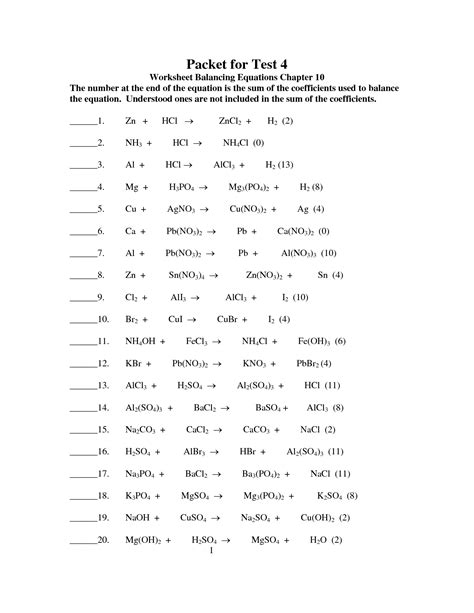 A chemical equation is balanced if the number of each type of atom on the left side is equal to the. 17 Best Images of Balancing Chemical Equations Worksheet 1 ...