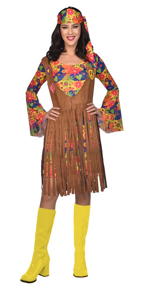 Adult Ladies Ray Of Sunshine 60s Hippie Fancy Dress Costume 1960s Retro Disco Ebay