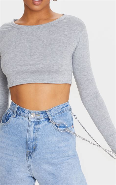 Basic Grey Jersey Crop Top Tops Prettylittlething Ca