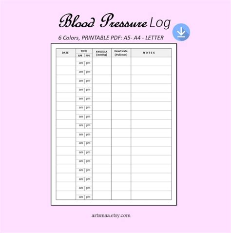 Blood Pressure Log Printable Template High Blood Pressure Tracker Daily