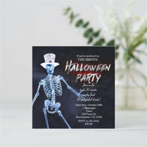 Glowing Skeleton Halloween Party Invitations Zazzle